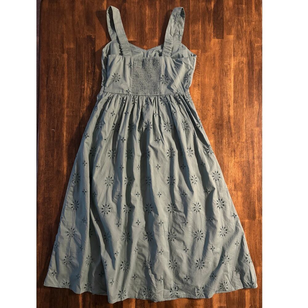 J Crew Women's 6 Midi Dress Eyelet Sleeveless 100% Cotton Fit Flare Sundress - Picture 3 of 13